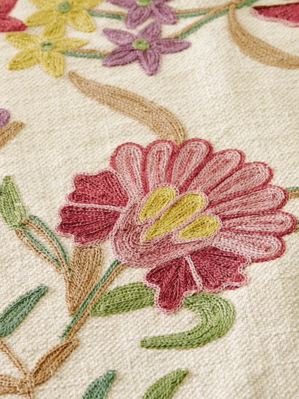 Pottery Barn Liana Crewel Embroidered Cotton/Linen Table Throw NWT 50” x 50”